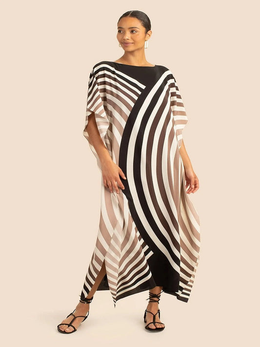Women Casual Wear Circular Curve Printed Soft Satin Silk Kaftan J5636 image 1