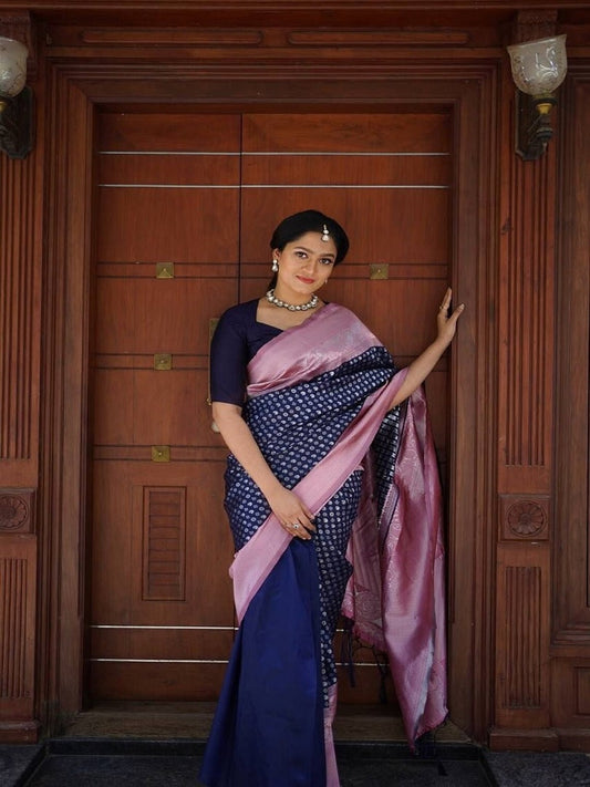 Navy Blue Color Soft Banarasi Silk Saree image 1