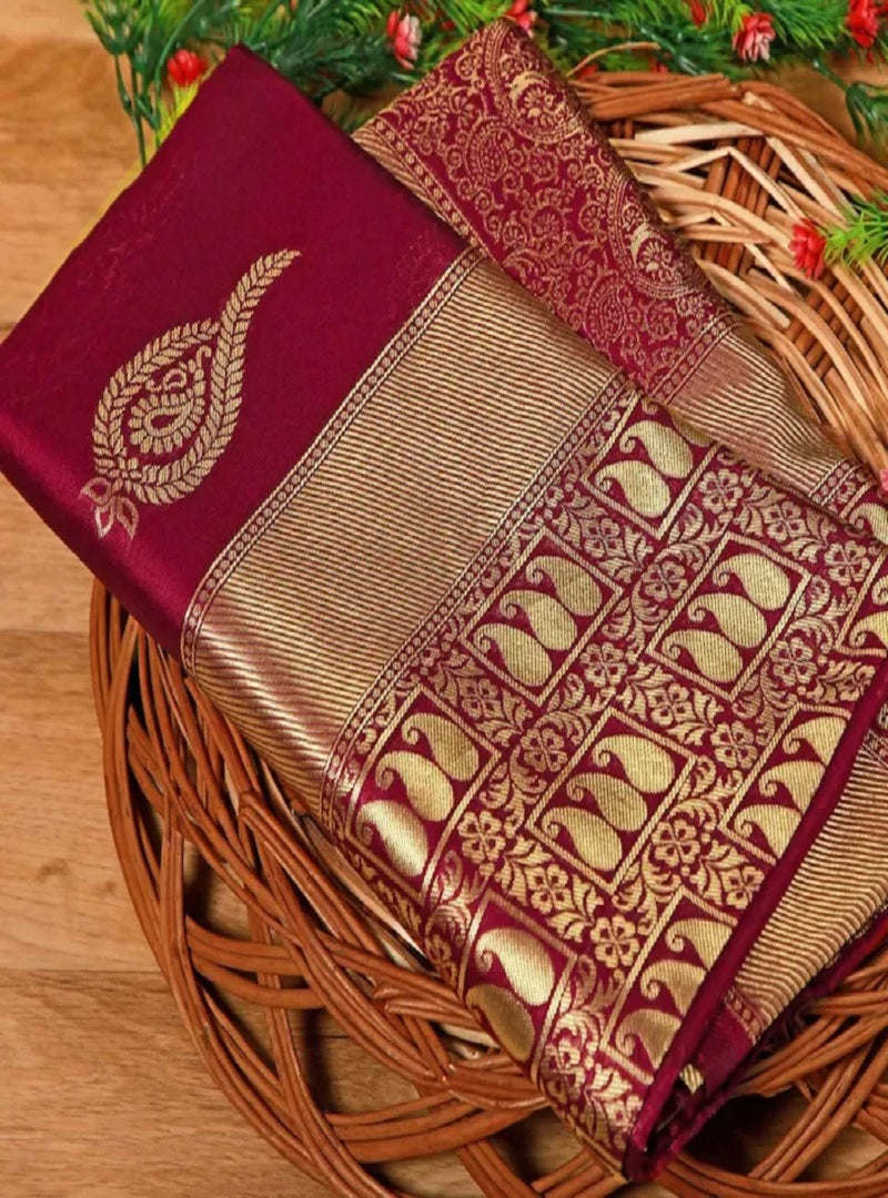 Kanchipuram Silk Saree Jacquard Border Sari Unstitched Blouse image 2