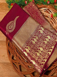 Kanchipuram Silk Saree Jacquard Border Sari Unstitched Blouse image 2