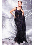 Black Color Heavy Net Sequence Work Saree image 1