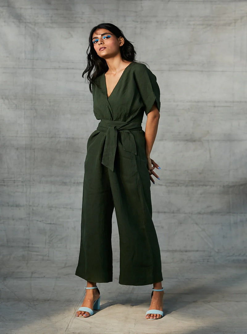Khaki Linen Jumpsuit For Women image 1