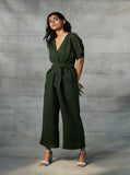 Khaki Linen Jumpsuit For Women image 1