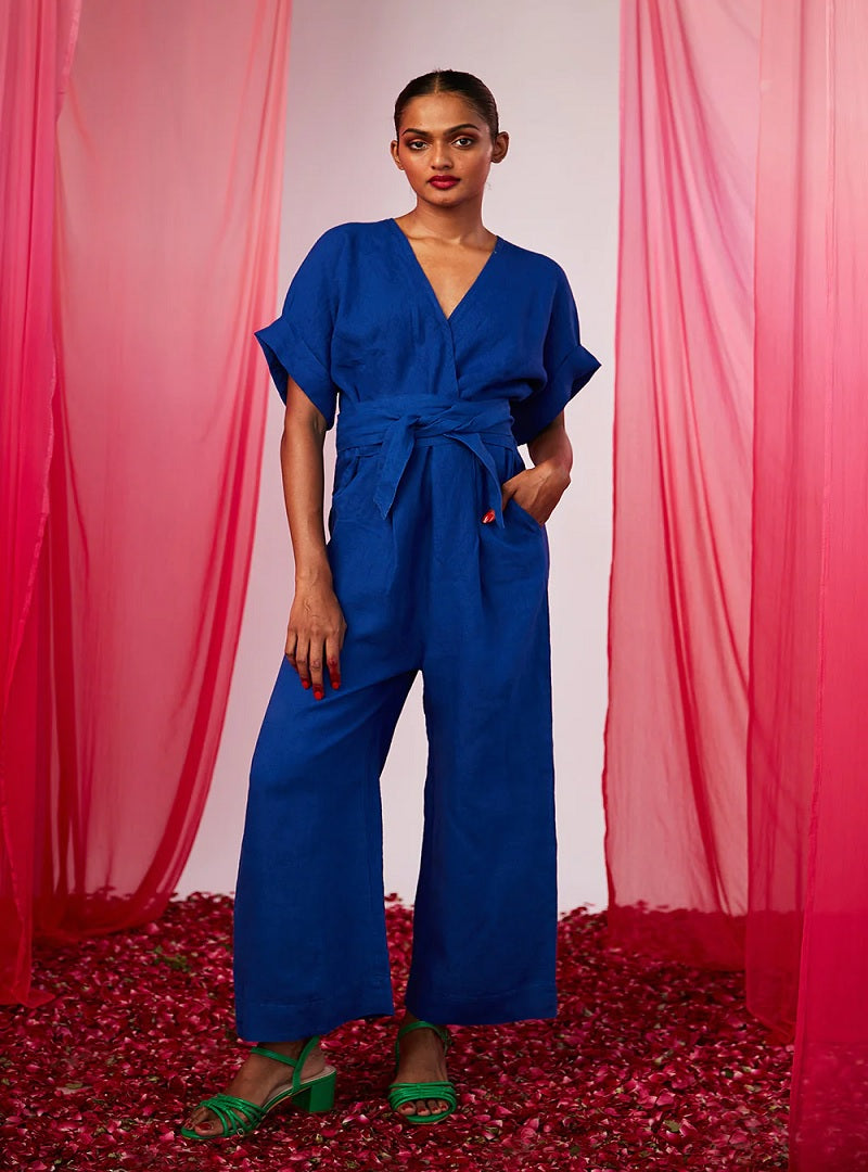 Women's Royal Blue Linen Jumpsuit image 1