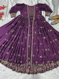 Eggplant Chinon Sequence Embroidered Lehenga Choli With Koti Set image 9