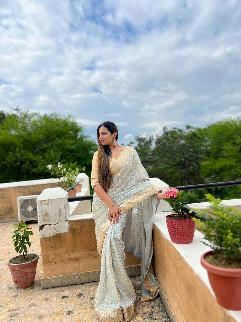 Sky Blue Georgette Embroidery Sequence Work Saree image 7