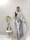 Imported Lycra Silk Ready To Wear Saree With Metal Belt image 1