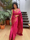 Pink Soft Lichi Silk Jacquard Work With Gold Zari Weaving Saree image 1