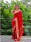 Red Soft Lichi Silk Saree And Blouse Wedding Wear Latest Sari Collection image 1