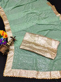Georgette Embroidery Sequence Work With Sequence Cut Work Lace Saree image 2