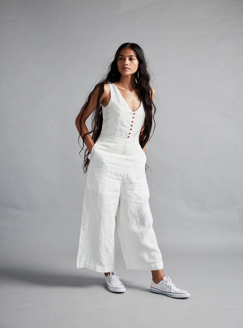 White Linen Jumpsuit image 1
