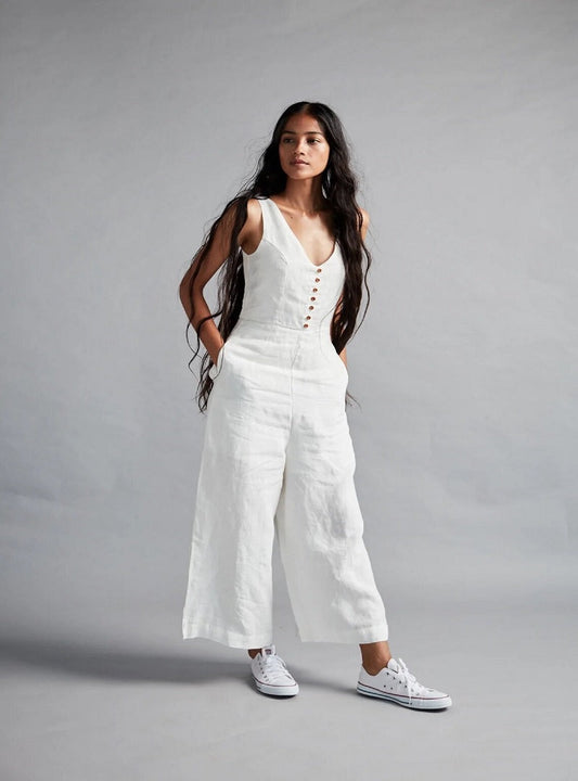 White Linen Jumpsuit image 1