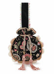 Black, Pink & Multi Velvet Floral Embroidered Potli bag image 1