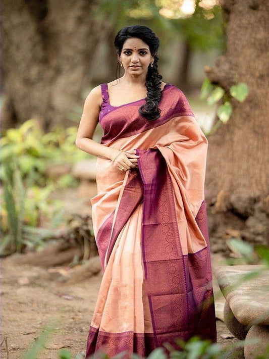 Women's Jacquard Work Soft Lichi Silk Saree With Blouse 11-KP10 image 1