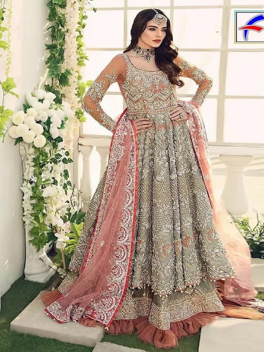 Heavy Designer Long Dress Net Sequence Embroidery With Stone Work Anarkali Suit FM image 1