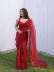 Organza Silk With Heavy Embroidery Work Saree image 1