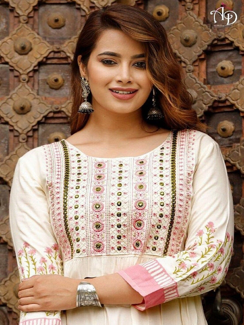 Women's Traditional Cotton Kurti Ethnic Long Gown Kurta Western Dress AD image 8