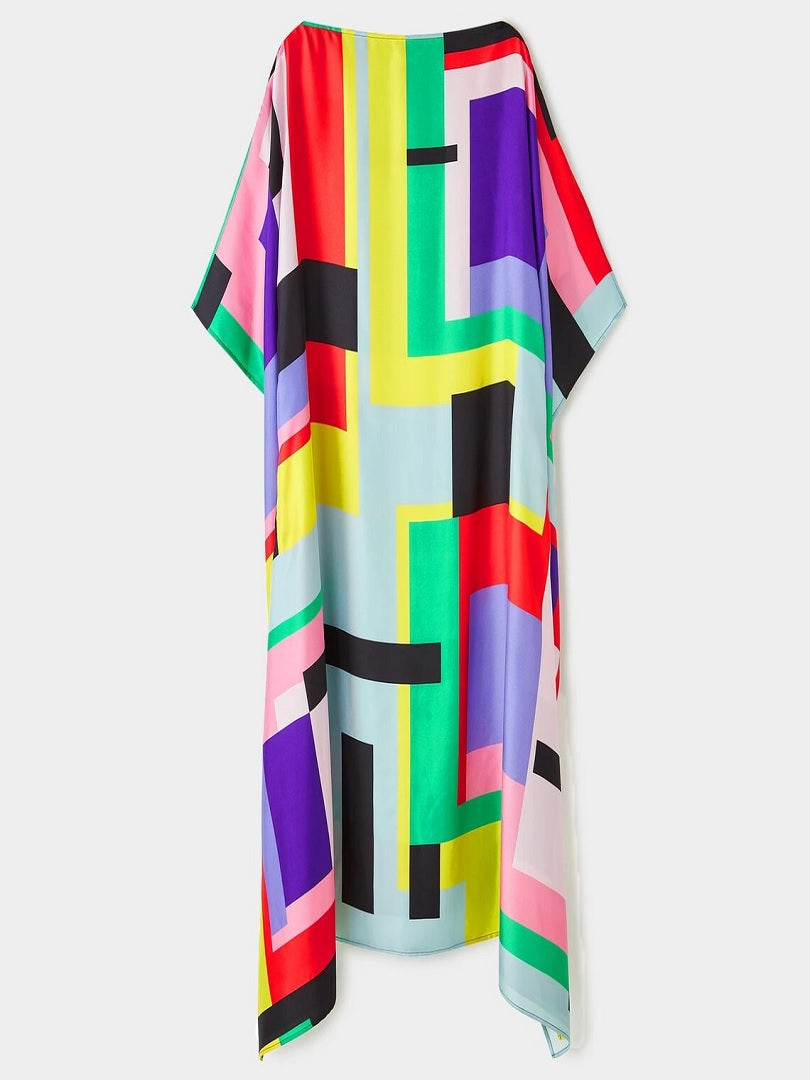 Multi Color Boat Neck Style Occasion Wear Printed Softy Silk Crepe Kaftan J5604 image 2