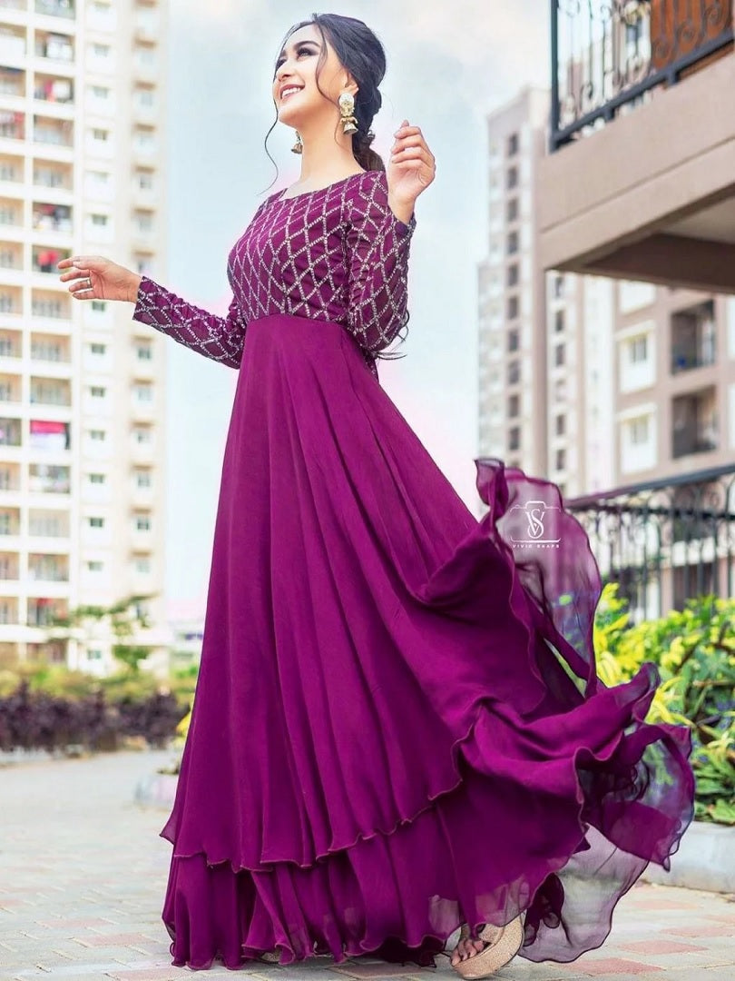 Women Embroidery Work Georgette Gown Designer Party Wear Kurti KY image 2