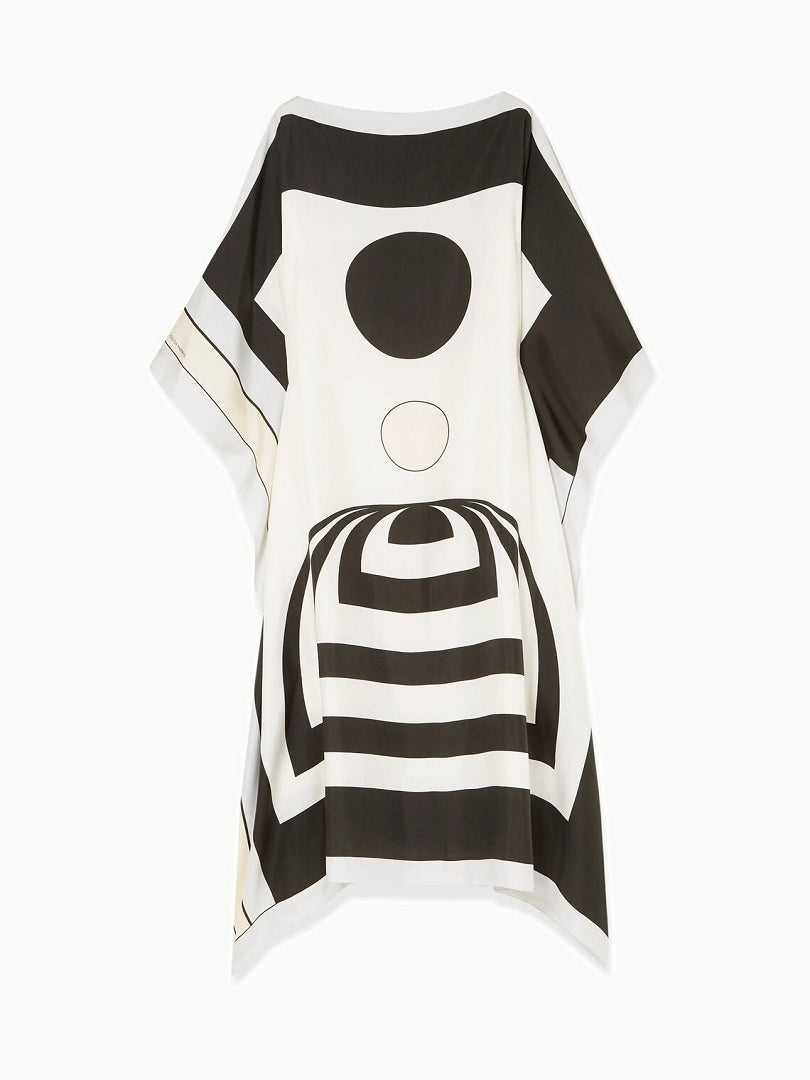 Black & White Printed Soft Silk Crepe Kaftan For Women Modest Wear J5608 image 2