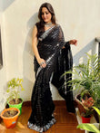Black Georgette With Sequence Lace Work Saree image 1