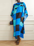 Latest Soft Silk Crepe Black And Blue Kaftan Tunic J5615 image 1
