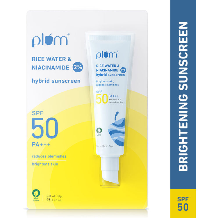 Plum 2% Niacinamide & Rice Water SPF 50 PA+++ Hybrid Sunscreen - 50 GMS image 1