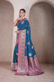 Traditional Soft Silk Weaving Heavy Banarasi Pallu Sari With Blouse 11-VF image 6