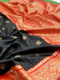 Black Banarsi Soft Silk Saree With Unstitched Blouse image 5
