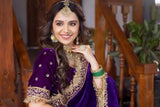 Velvet With Embroidery Work Saree & Blouse image 10
