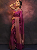 Redviolet Banarasi Soft Silk Saree With Unstitched Blouse image 4