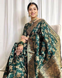 Green Soft Lichi Silk Saree With Unstitched Blouse image 5