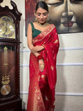 Red  Banarasi Soft Silk Saree image 5