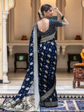 Women Navy Blue Banarasi Soft Silk Saree image 4