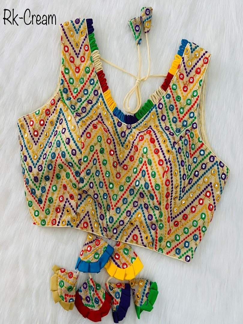 Faux Georgette Multi Color Work V Neck Full Stitched Blouse image 10