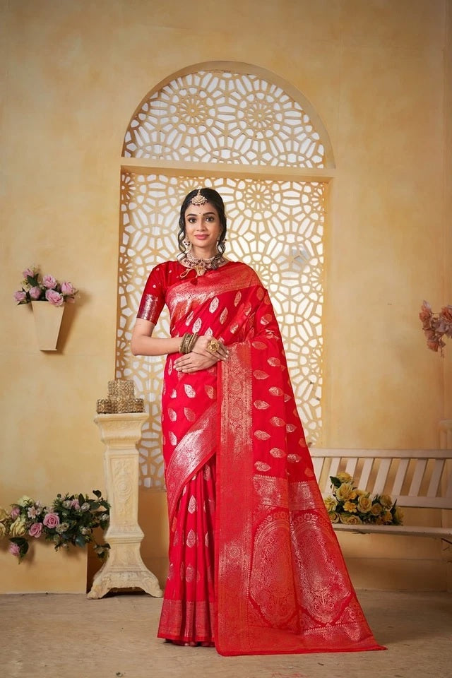 Festival Soft Silk Weaving Banarasi Jari Work Wedding Wear Sari With Blouse11-VF image 4