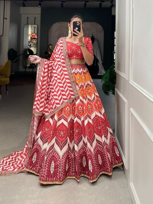 Vaishali Silk & Printed With Lace Border Lehenga choli Dupatta image 1