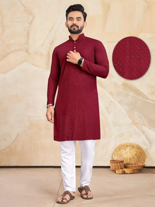 Maroon Men's Heavy Rayon Kurta With Pajama image 1