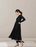 Black Pure Cotton Long Salwar Kameez With Dupatta image 2