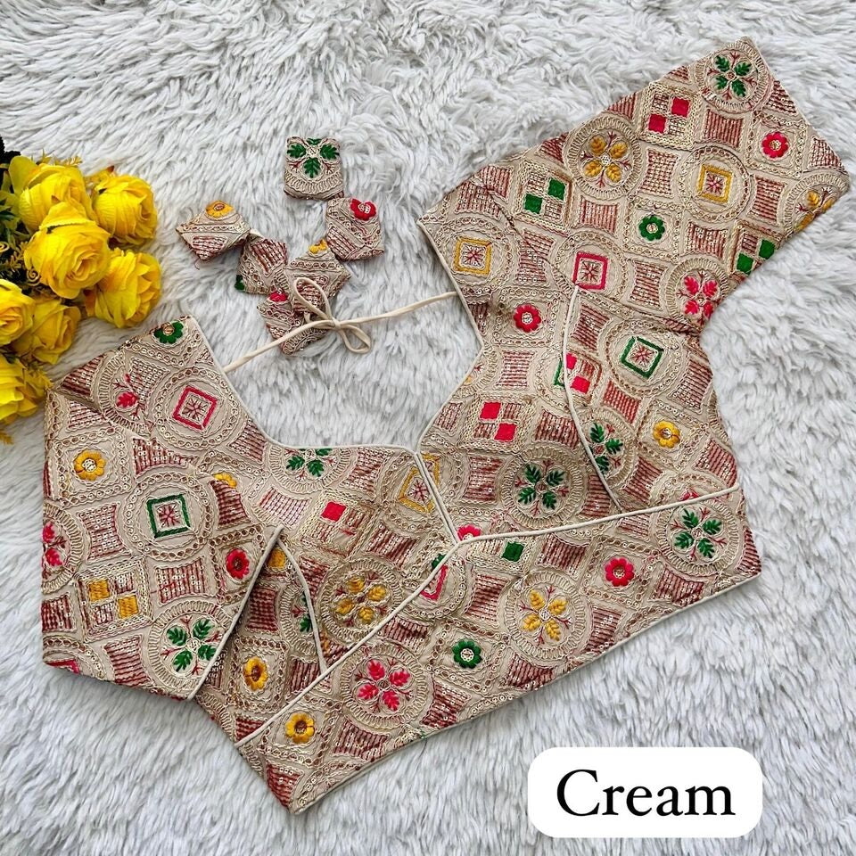 Pure Georgete Heavy Coading Work Blouse Designer Saree Blouse image 5