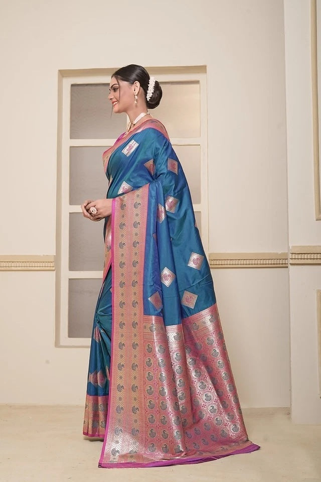 Wedding Soft Silk Saree Weaving Heavy Banarasi Pallu With Blouse 11-VF image 10