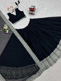 Black American Silk Lehenga Blouse & Dupatta For Women's image 10