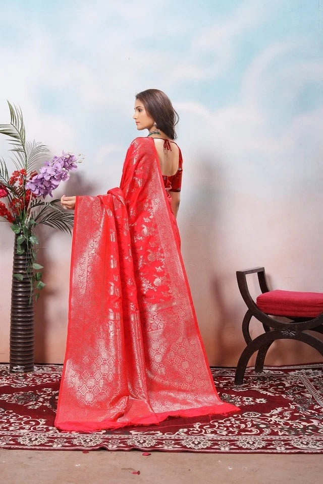 Women's Classic Soft Silk Weaving Banarasi Jari Work Sari With Blouse11-VF image 10
