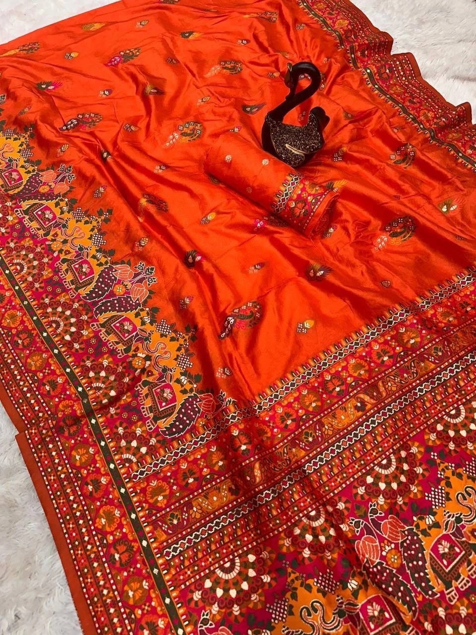 Pure Soft Rajwadi Pashmina Silk Weaving Saree Traditional Sari With Blouse 11-SS image 5
