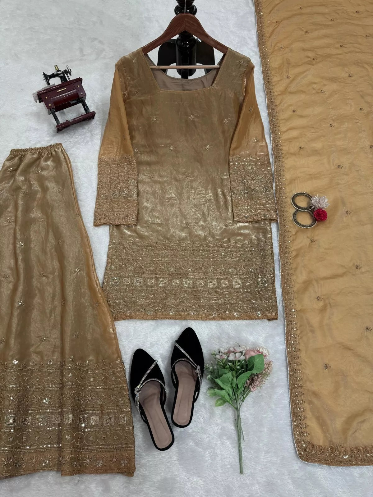 Fancy Satin With Sequence Work Top Palazzo & Dupatta image 10