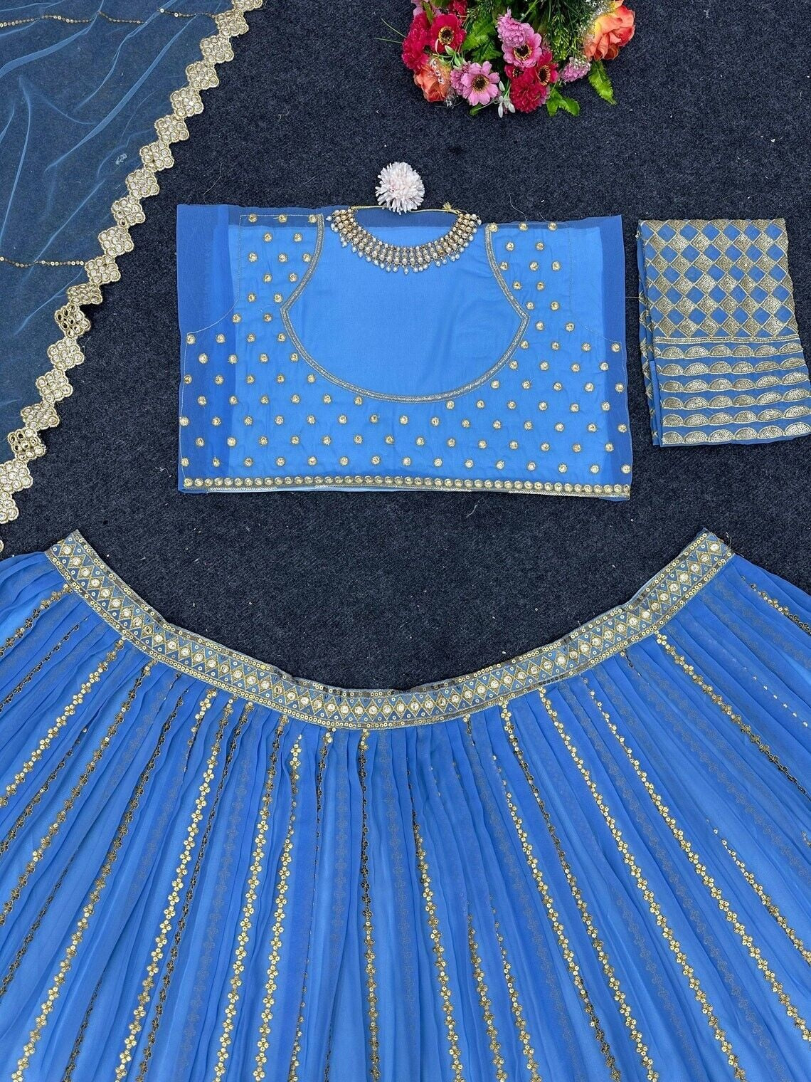 Faux Georgette 3 MM Sequence With Zari Embroidery Work Lehenga Choli With Dupatt image 9