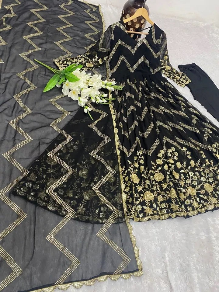 Fox Georgette With Embroidery Work With Full Sleeve Gown Bottom Dupatta image 10