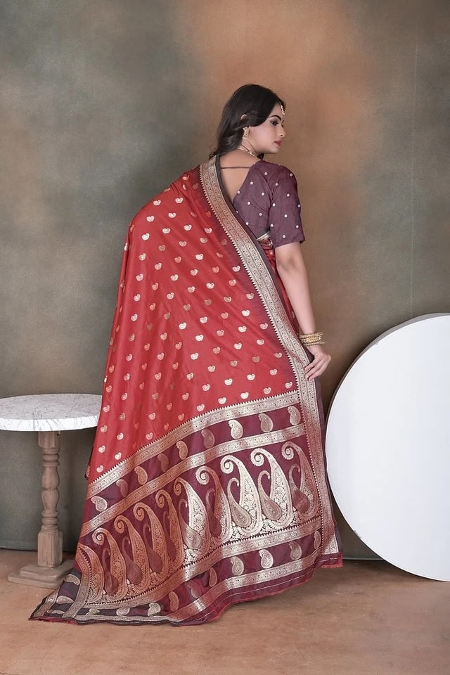 Elegant Soft Silk Saree Weaving Heavy Banarasi Pallu Sari With Blouse 11-VF image 10