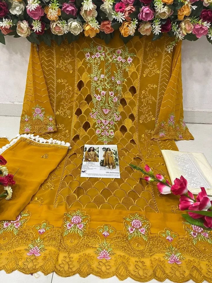Mustard Faux Georgette Embroidery Work Salwar Kameez With Dupatta image 5