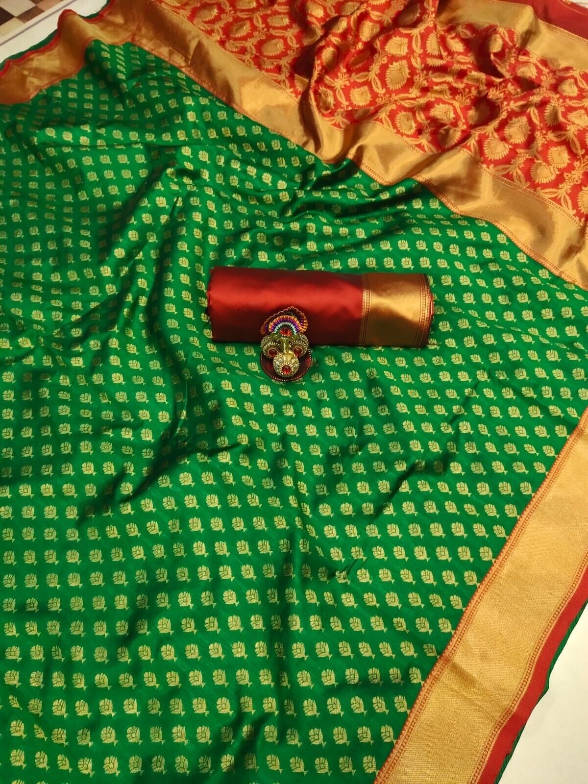 Green Soft Lichi Silk Saree With Blouse image 6